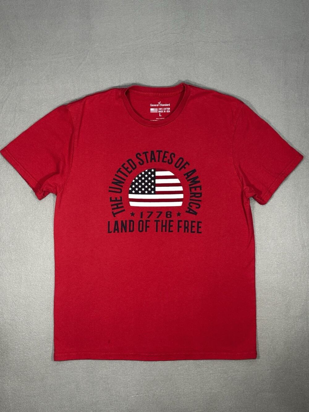 Men’s General Standard USA Flag Graphic T-Shirt Red Size L Made in USA
